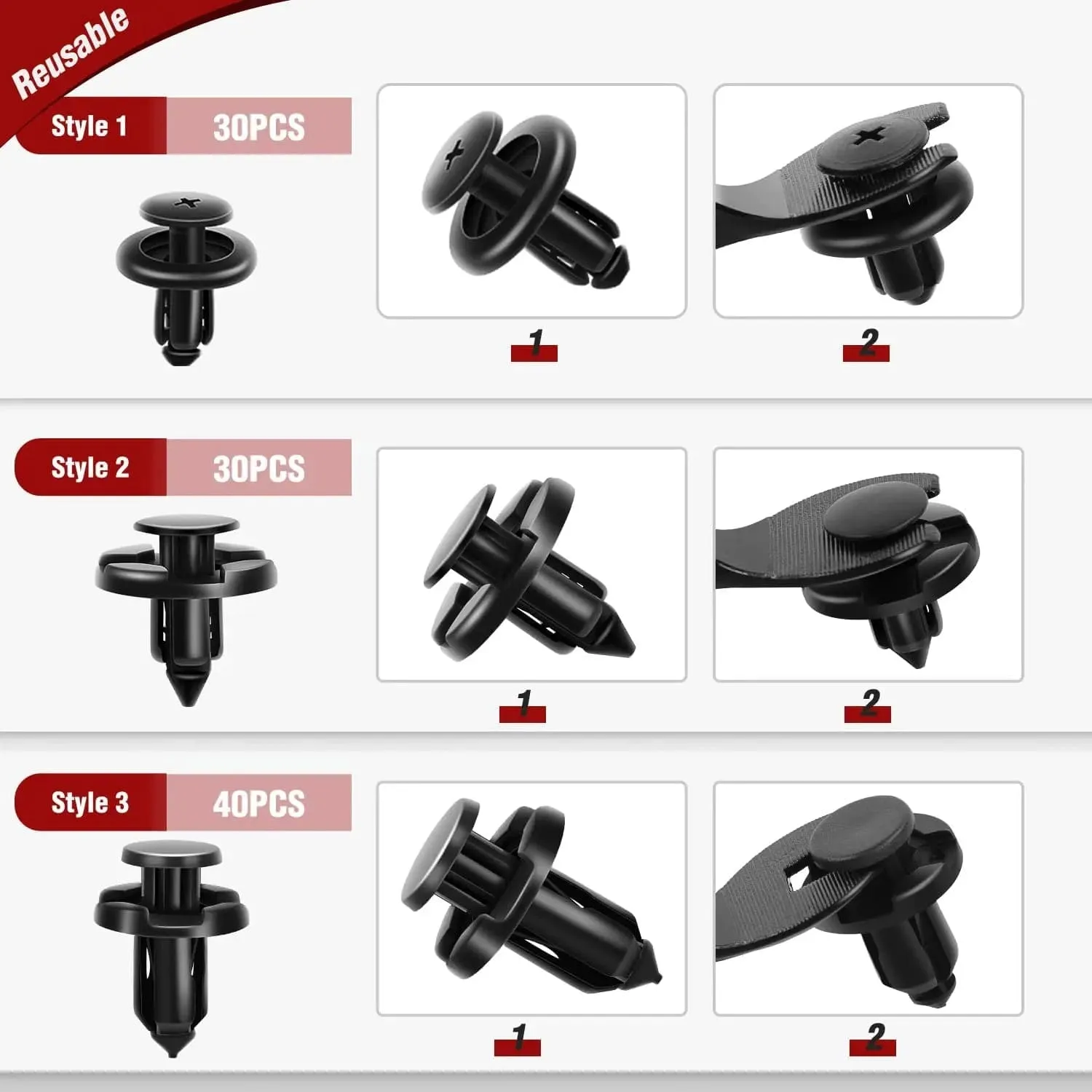 100 Pcs Hole 7mm 8mm 10mm Car Retainer Clips Nylon Push Type Bumper Fastener Rivet Clips for Subaru 90914-0007, 90913-0067, 90914-0051