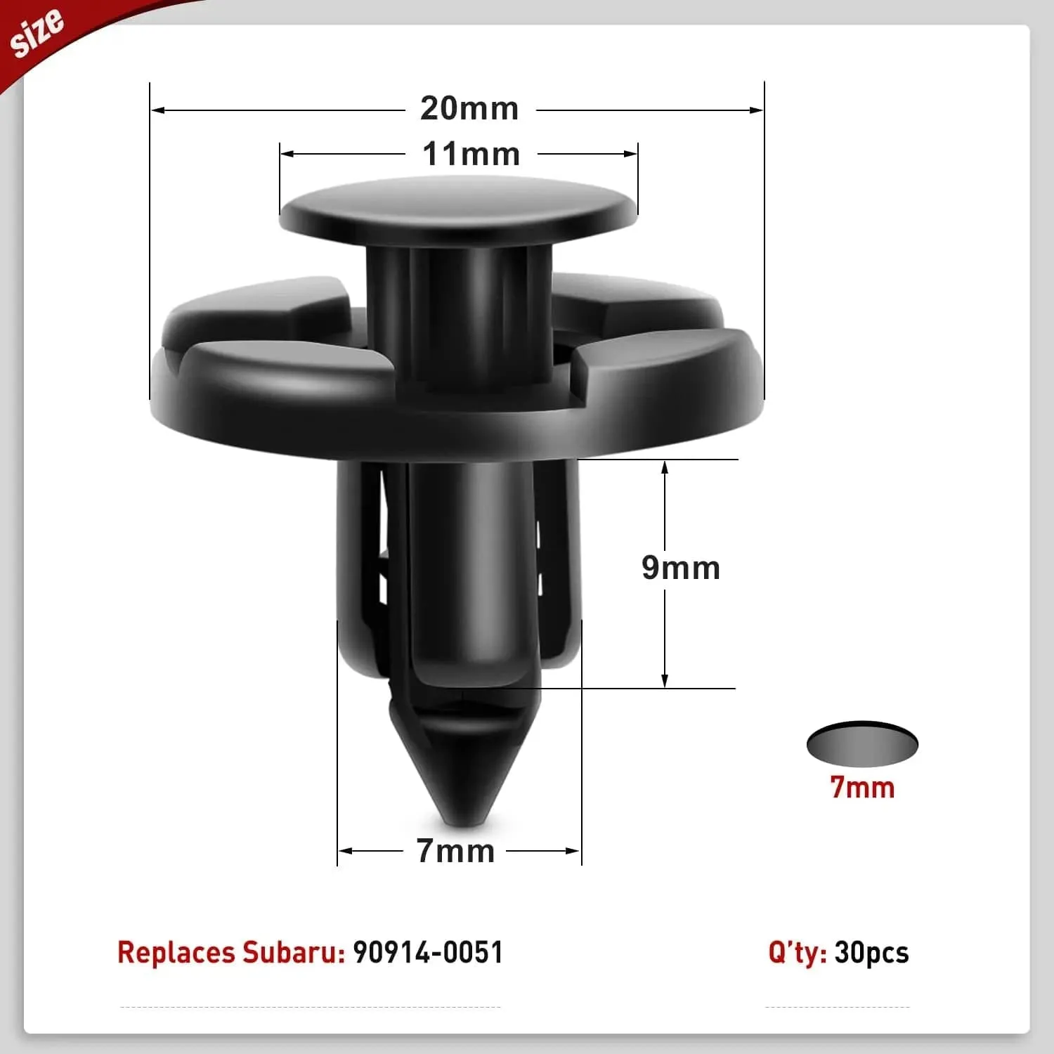 100 Pcs Hole 7mm 8mm 10mm Car Retainer Clips Nylon Push Type Bumper Fastener Rivet Clips for Subaru 90914-0007, 90913-0067, 90914-0051