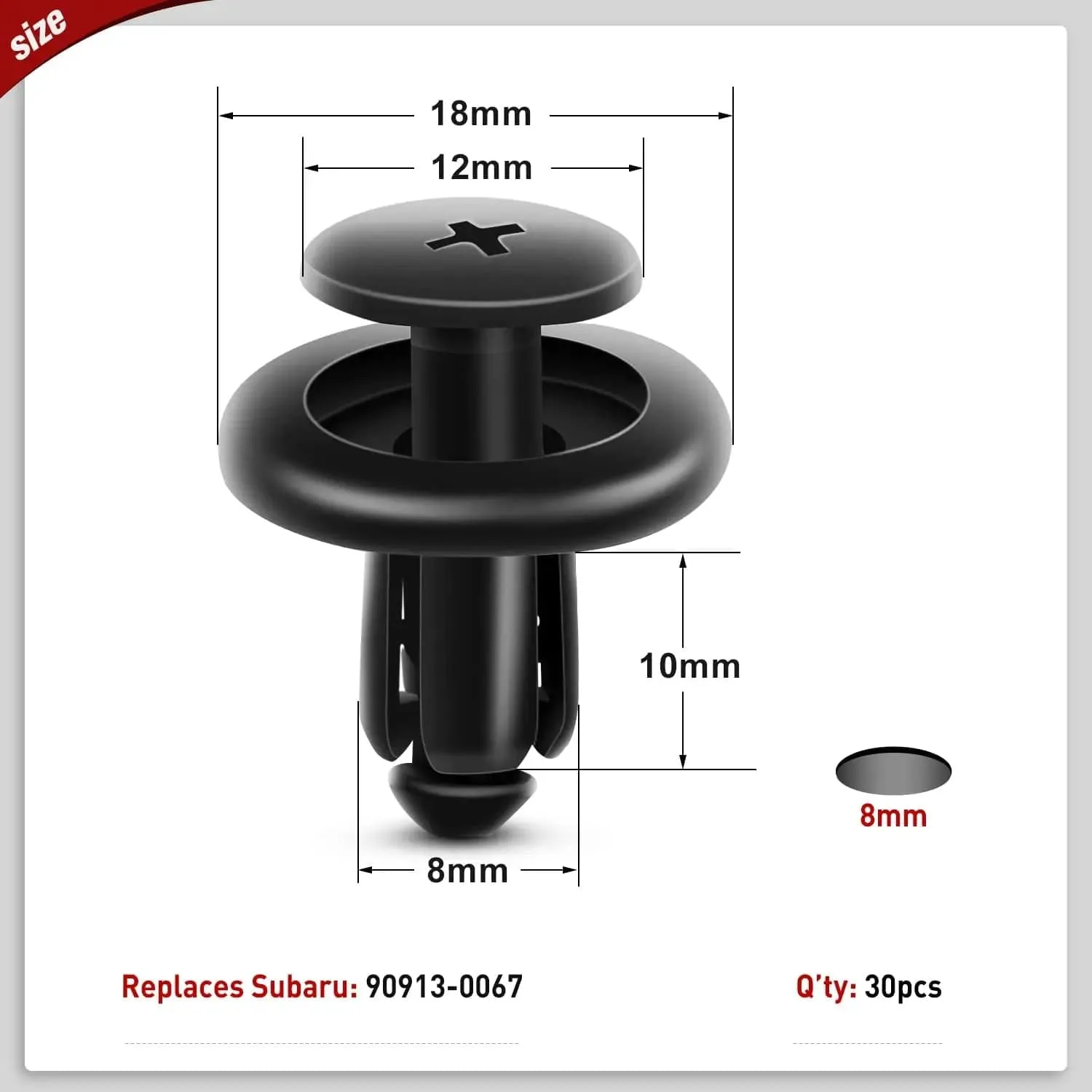 100 Pcs Hole 7mm 8mm 10mm Car Retainer Clips Nylon Push Type Bumper Fastener Rivet Clips for Subaru 90914-0007, 90913-0067, 90914-0051