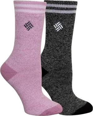 Columbia Sports Women's Fleece Lined Thermal Crew Socks 2-Pack, Minuet/Black, 4-10