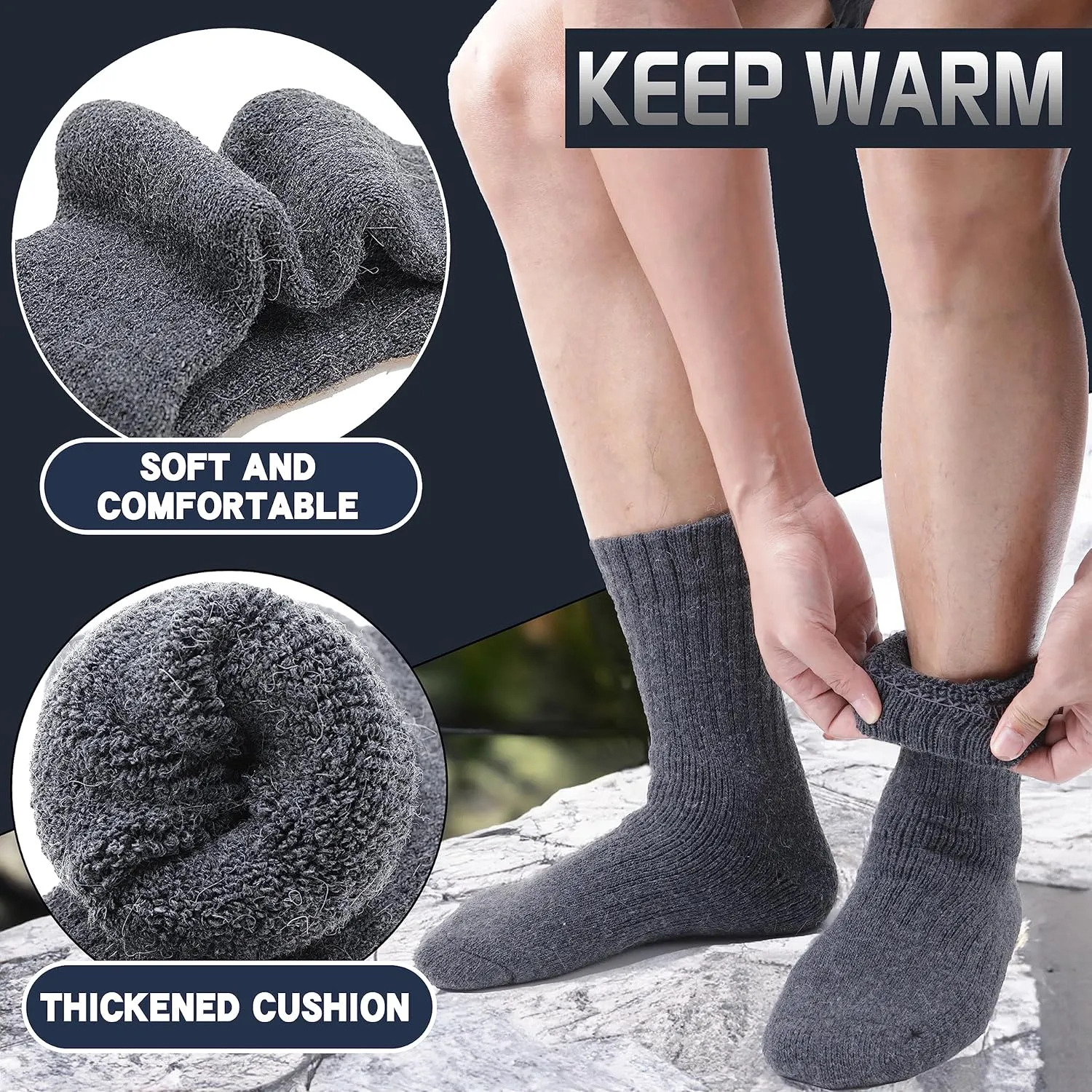 EBMORE Men Merino Wool Socks Super Thick Thermal Hiking Winter Warm Boot Heavy Soft Cozy Socks for Cold Weather