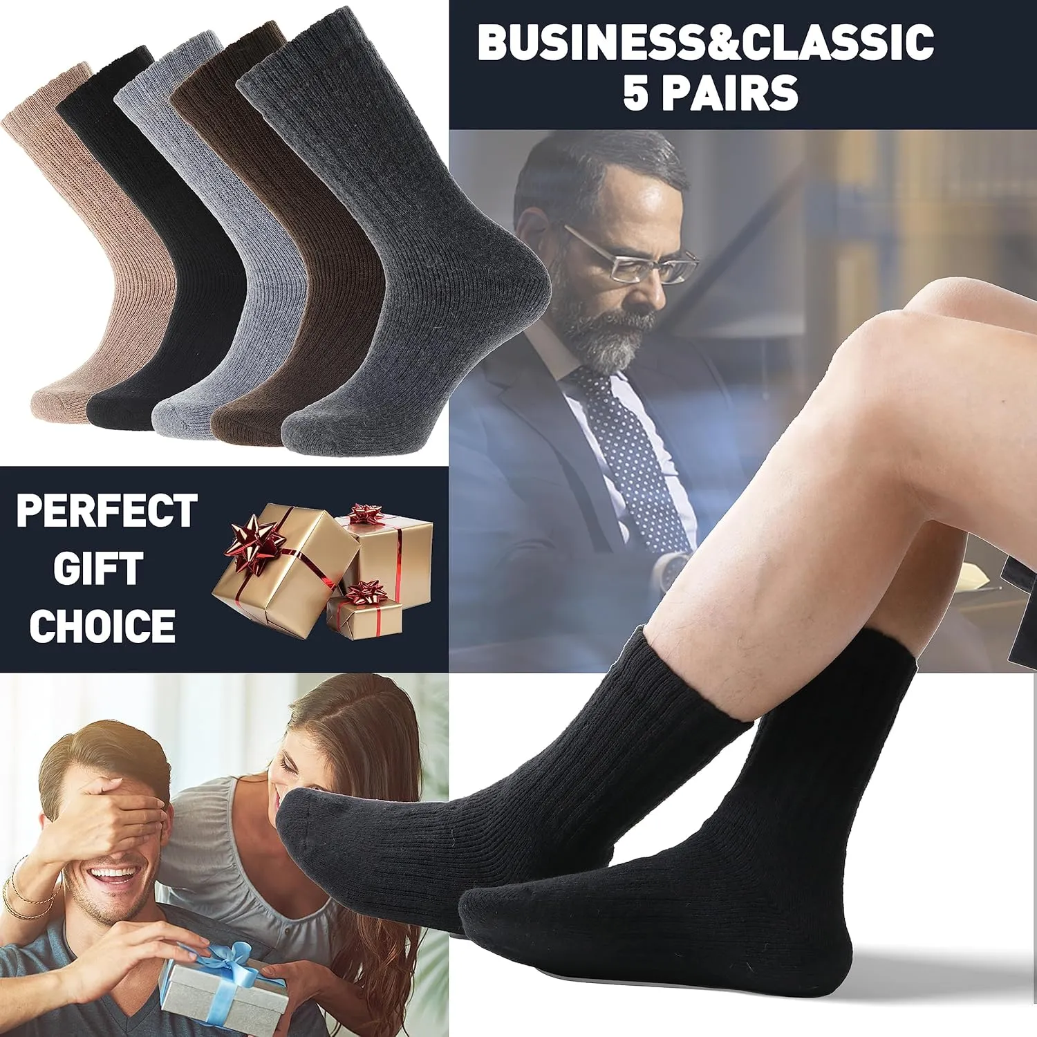 EBMORE Men Merino Wool Socks Super Thick Thermal Hiking Winter Warm Boot Heavy Soft Cozy Socks for Cold Weather