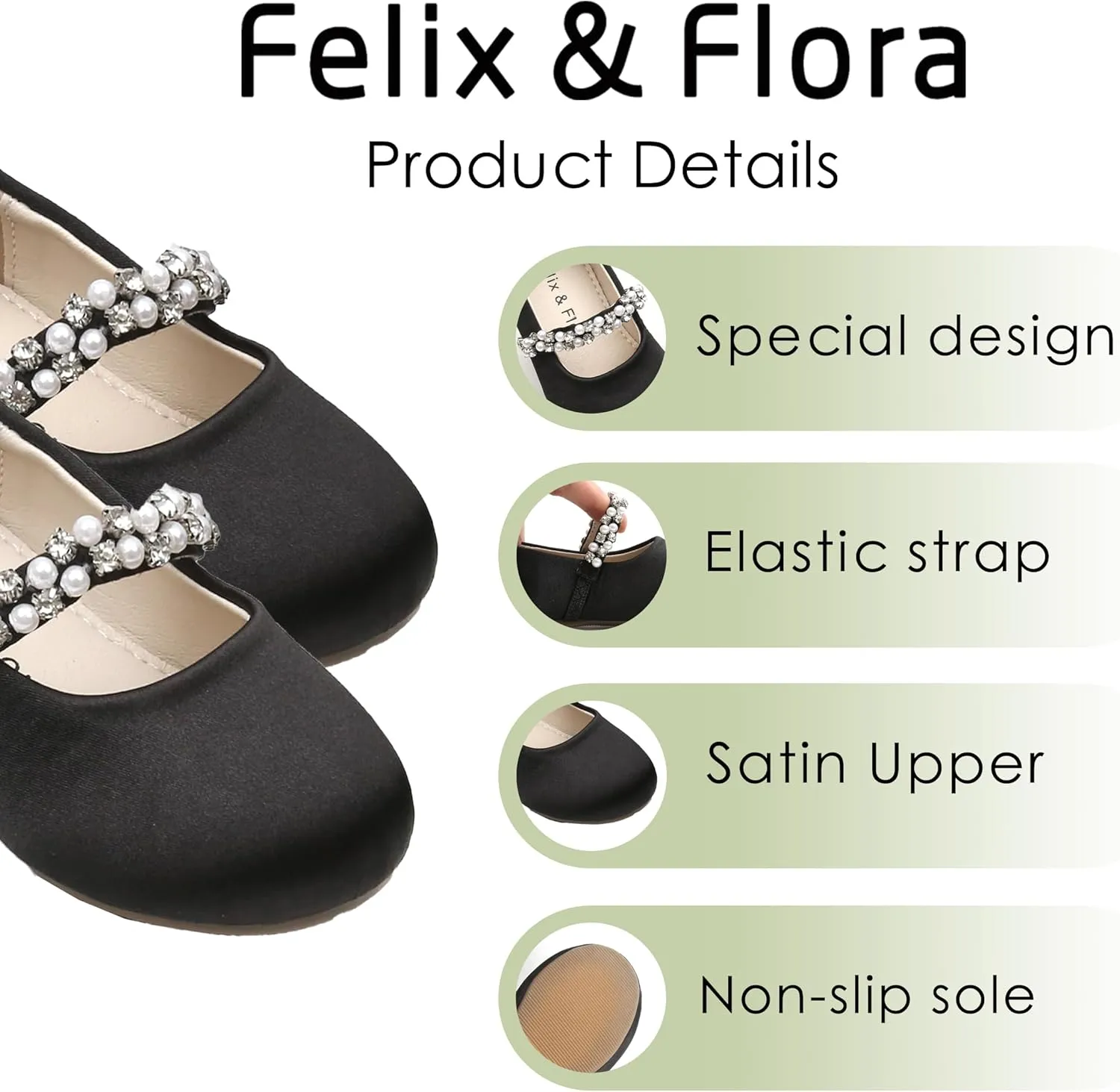 Felix & Flora Girls Toddler Little Ballet Shoes - Flower Girls Mary Jane Flats Dress Shoes Party Wedding