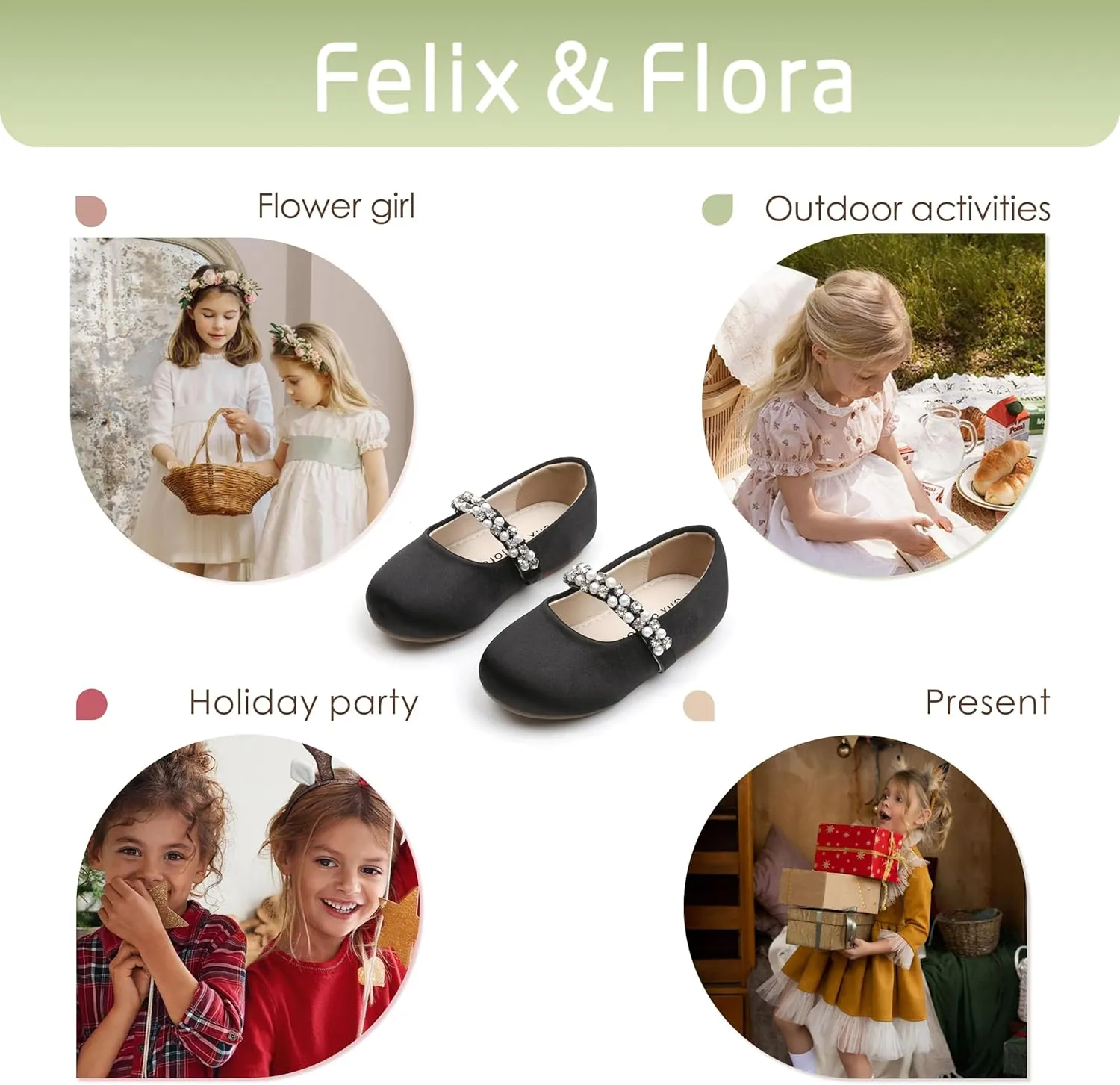 Felix & Flora Girls Toddler Little Ballet Shoes - Flower Girls Mary Jane Flats Dress Shoes Party Wedding