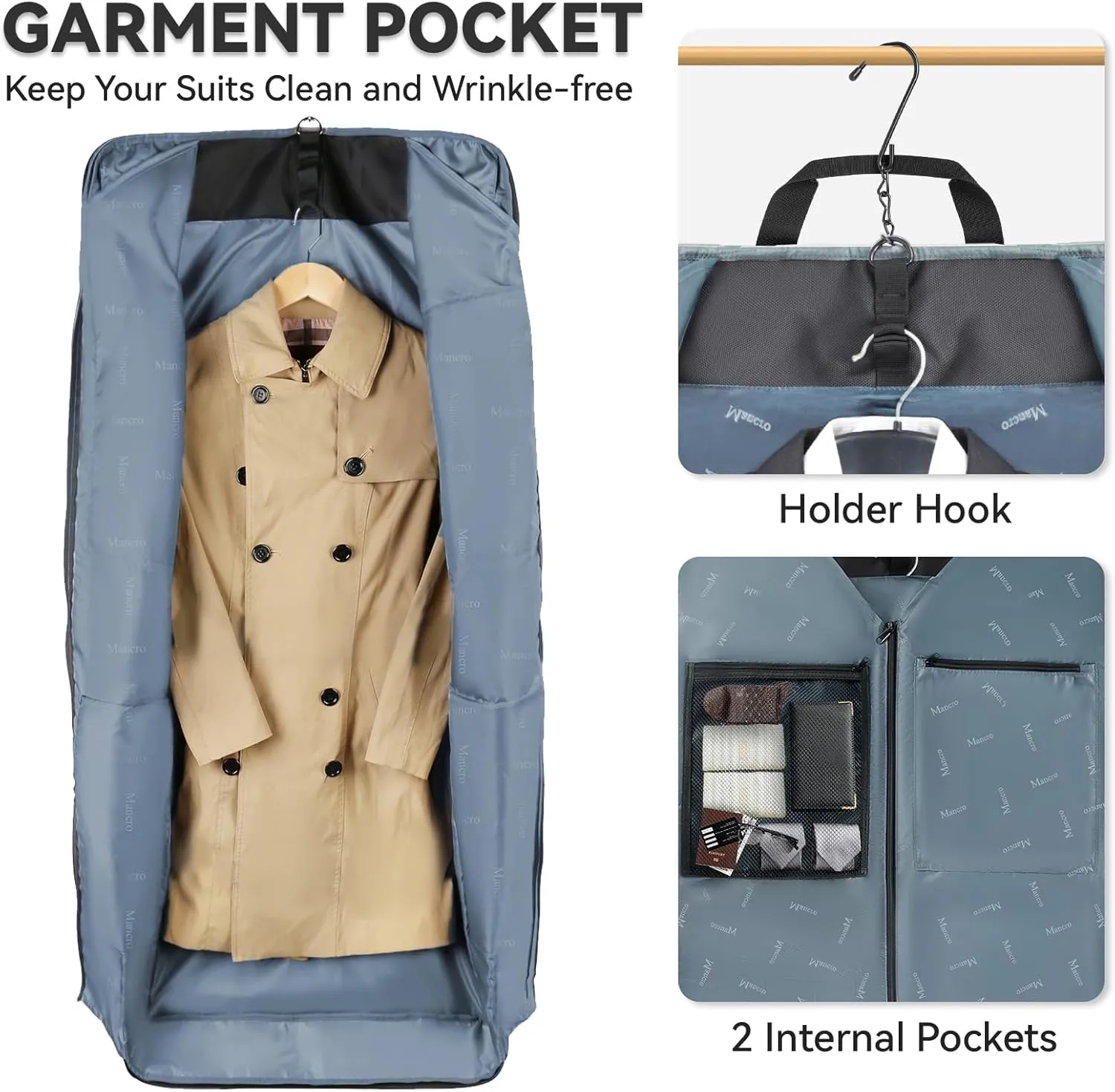 Garment Bags for Travel, Carry On Garment Bag for Business Trips with Shoulder Strap, Mancro Waterproof Foldable Luggage Hanging Suit Bags Gift for Men Women, 2 in 1 Suitcase for Coats, Suits (Black)