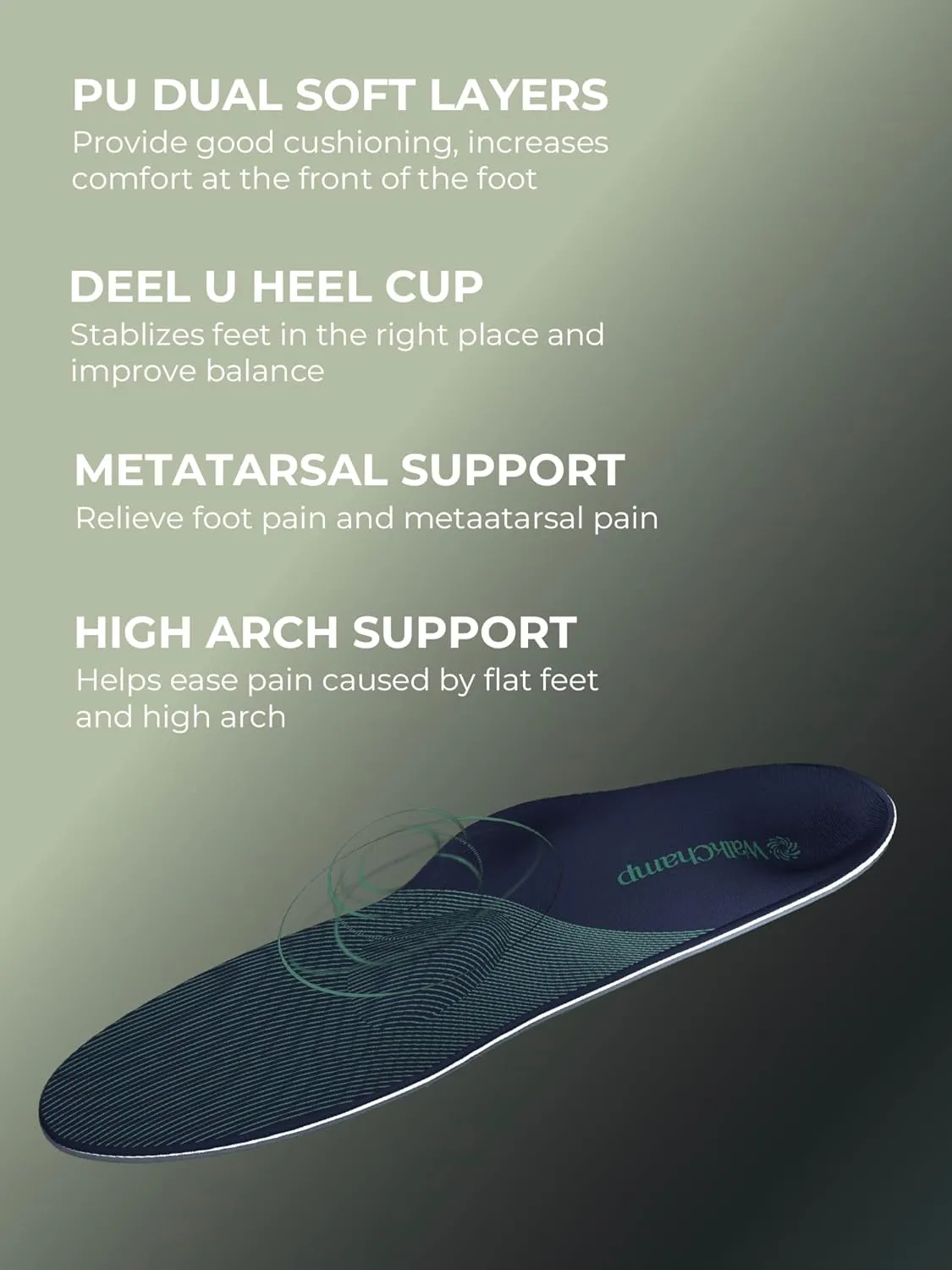 High Arch Support Inserts for Men and Women - Orthotic Shoe Insoles, Plantar Fasciitis and Pain Relief, Shock Absorbing Work Boot Insert for Flat Feet S - Men 8.5/Women 9.5