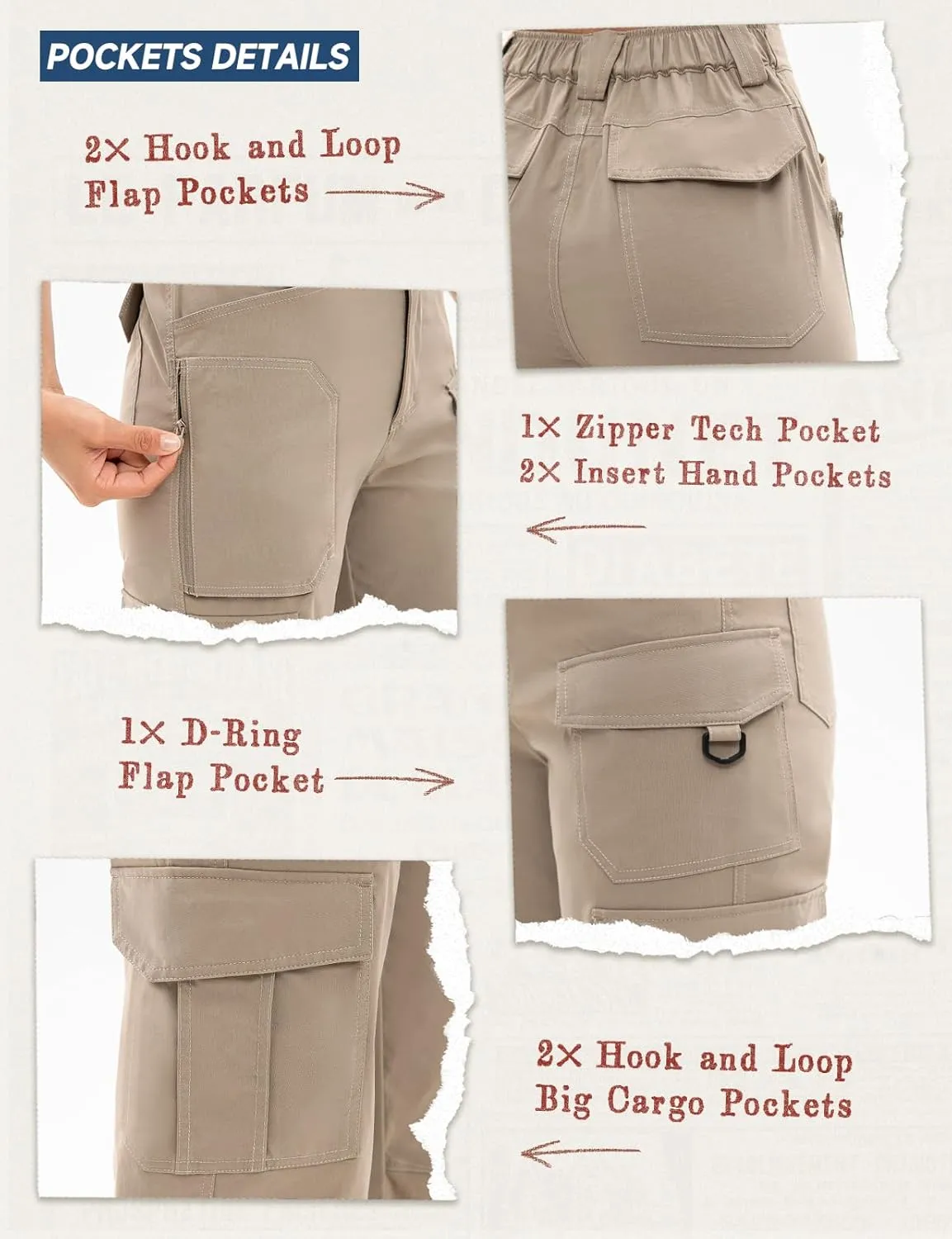 Moosehill Women's-Cargo-Hiking-Pants-High-Waisted Wide Leg Water Resistance Lightweight Stretch for Work Casual Outdoor