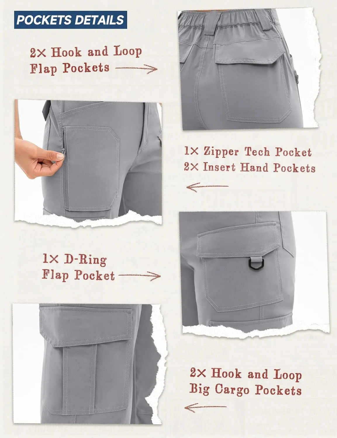 Moosehill Women's-Cargo-Hiking-Pants-High-Waisted Wide Leg Water Resistance Lightweight Stretch for Work Casual Outdoor