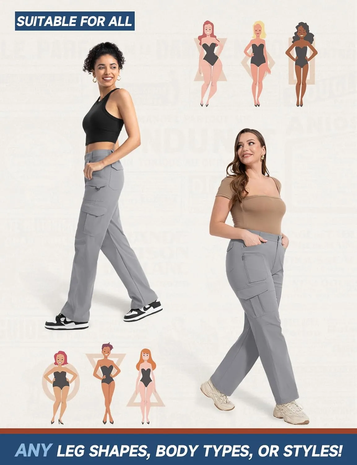 Moosehill Women's-Cargo-Hiking-Pants-High-Waisted Wide Leg Water Resistance Lightweight Stretch for Work Casual Outdoor