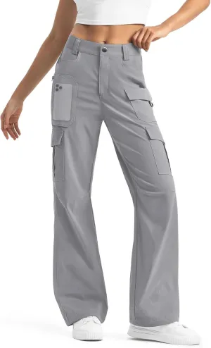 Moosehill Women's-Cargo-Hiking-Pants-High-Waisted Wide Leg Water Resistance Lightweight Stretch for Work Casual Outdoor
