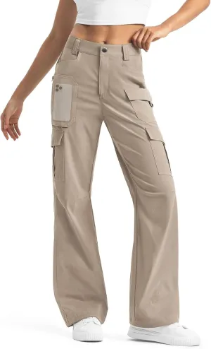 Moosehill Women's-Cargo-Hiking-Pants-High-Waisted Wide Leg Water Resistance Lightweight Stretch for Work Casual Outdoor