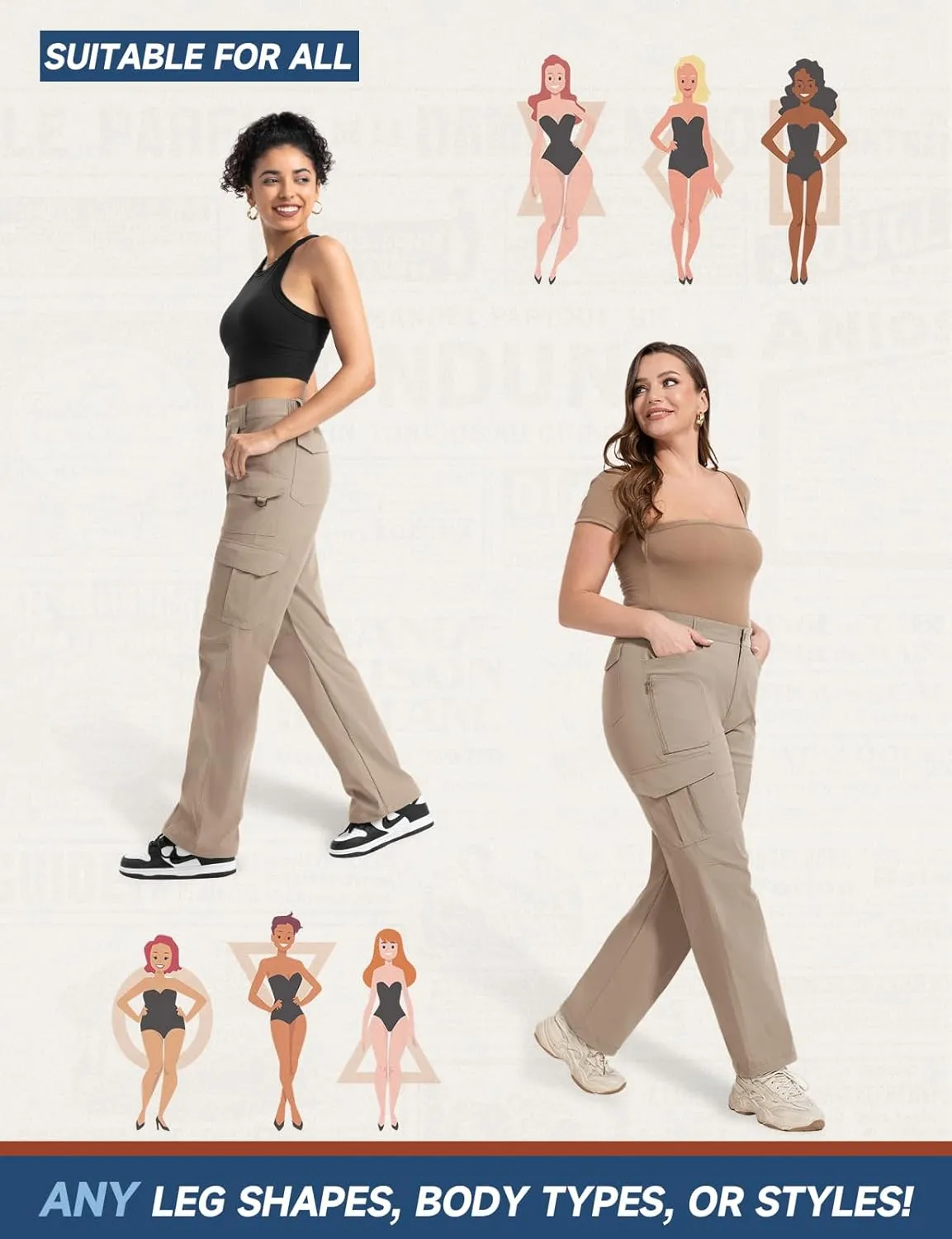 Moosehill Women's-Cargo-Hiking-Pants-High-Waisted Wide Leg Water Resistance Lightweight Stretch for Work Casual Outdoor