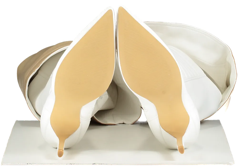 Nasty Gal White Faux Leather Padded Motocross Thigh High Boots UK 7 EU 40 👠