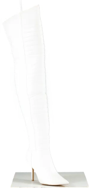 Nasty Gal White Faux Leather Padded Motocross Thigh High Boots UK 7 EU 40 👠