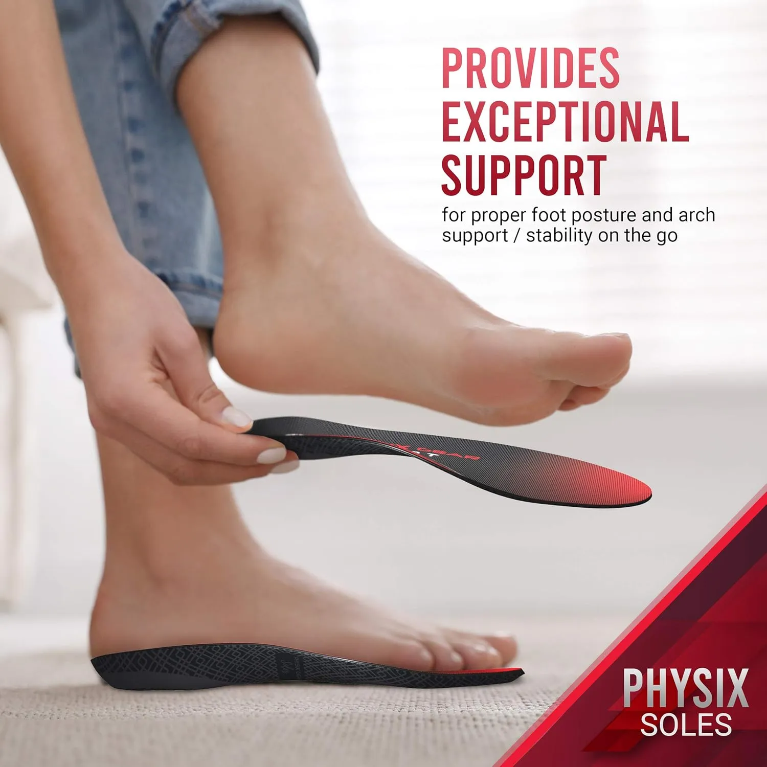 Physix Gear Orthotic Insoles for Men & Women - Arch Support Orthotics Insole, Orthopedic Insoles, Inserts for Men & Women, Foot Insoles for Plantar Fasciitis Comfort, Shoe Insert, Feet, Red/Black, XL
