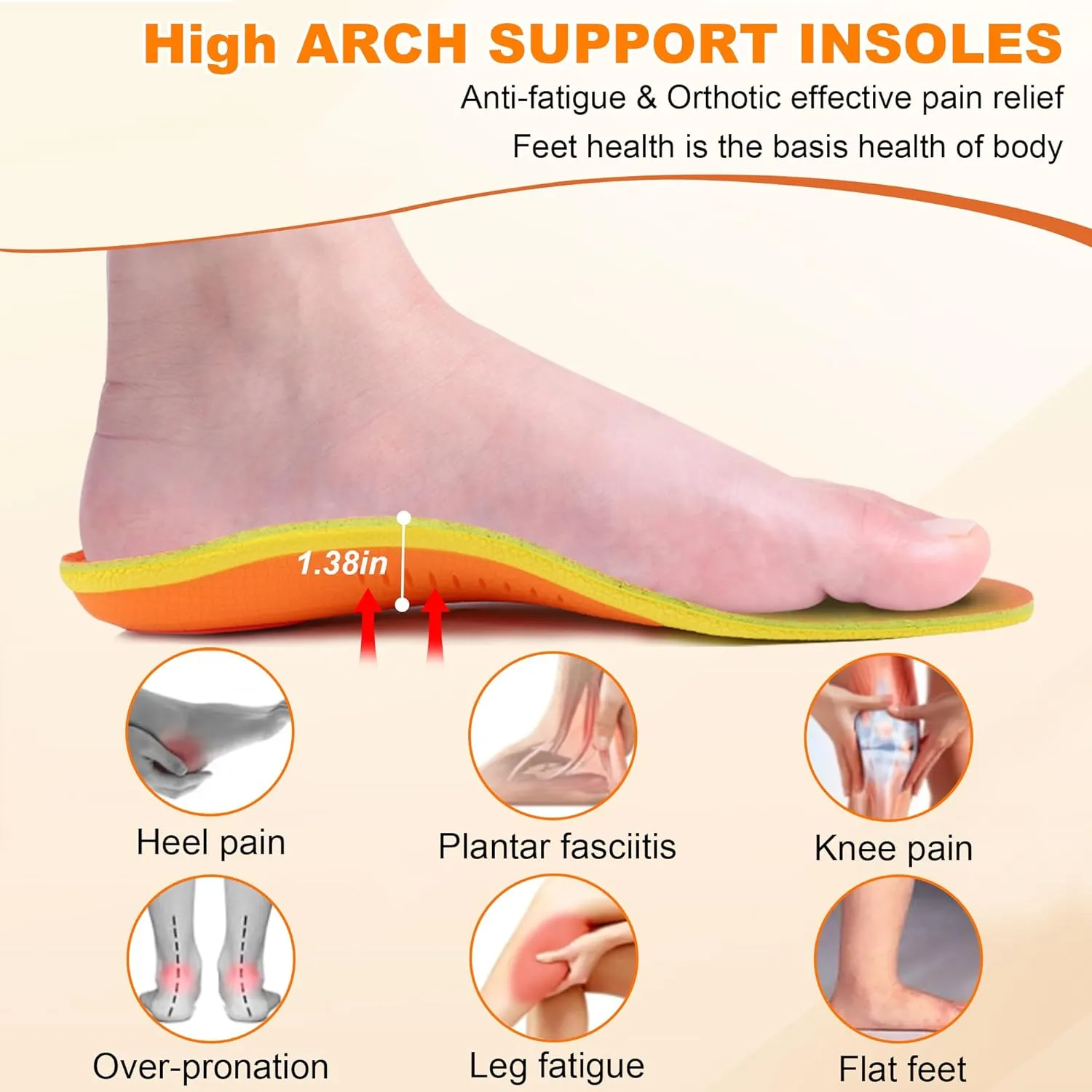 Plantar Fasciitis Insoles for Men Women 240 lbs Heavy Duty High Arch Support Insoles for Flat Feet Foot Pain Heel Pain Work Boot Orthotics Inserts for Standing All Day, L