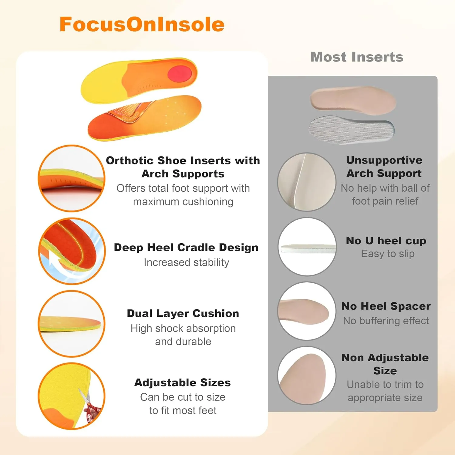 Plantar Fasciitis Insoles for Men Women 240 lbs Heavy Duty High Arch Support Insoles for Flat Feet Foot Pain Heel Pain Work Boot Orthotics Inserts for Standing All Day, L