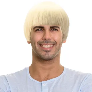 Short Mushroom Wig for Men-Synthetic 60s Bowl Cut Wigs for Anime Movie Music Costume Halloween Cosplay Party (Blonde)
