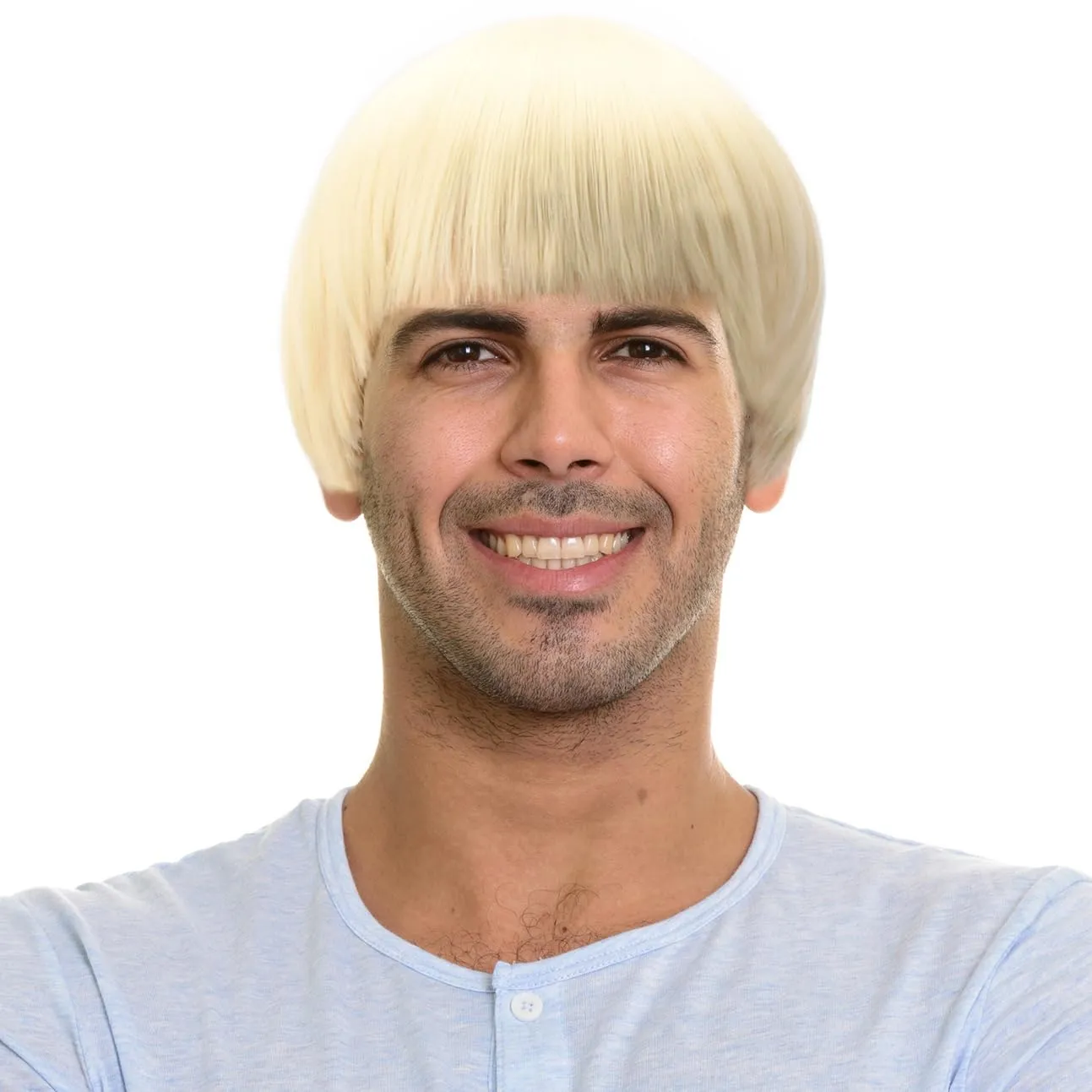 Short Mushroom Wig for Men-Synthetic 60s Bowl Cut Wigs for Anime Movie Music Costume Halloween Cosplay Party (Blonde)