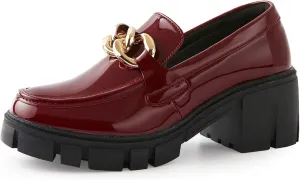 TINSTREE Platform Loafers for Women with Chain Comfort Chunky Heel Slip On Round Toe Business Work Shoes