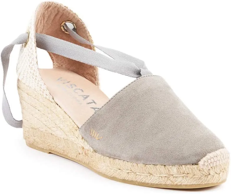 VISCATA Fosca Suede Wedge Handmade 2  Heel Women's Sandals with Extra Cushioned Inner Sole, Soft Ankle Ties, and 100% Natural Jute Midsole for Comfort and Style
