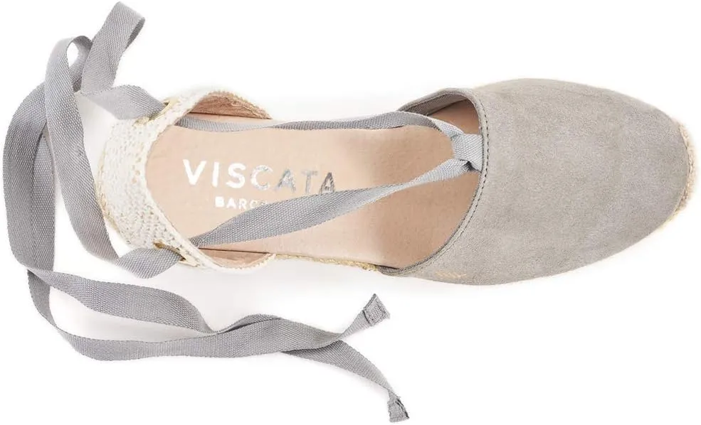 VISCATA Fosca Suede Wedge Handmade 2  Heel Women's Sandals with Extra Cushioned Inner Sole, Soft Ankle Ties, and 100% Natural Jute Midsole for Comfort and Style